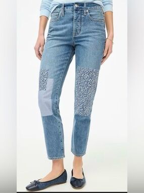 J. Crew Blue Denim Boyfriend Jeans with Floral Patchwork size 26 Women’s